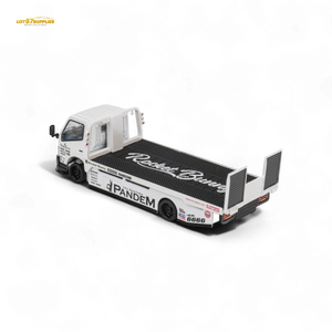 MicroTurbo HINO 300 Flat Bed Transport Truck in Pandem Rocket Bunny White 1:64
