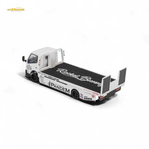 MicroTurbo HINO 300 Flat Bed Transport Truck in Pandem Rocket Bunny White 1:64