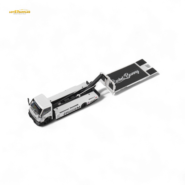 MicroTurbo HINO 300 Flat Bed Transport Truck in Pandem Rocket Bunny White 1:64