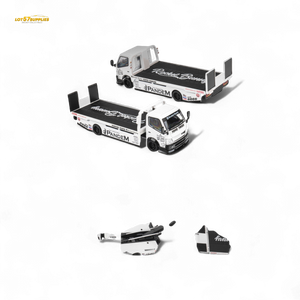 MicroTurbo HINO 300 Flat Bed Transport Truck in Pandem Rocket Bunny White 1:64