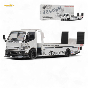 MicroTurbo HINO 300 Flat Bed Transport Truck in Pandem Rocket Bunny White 1:64