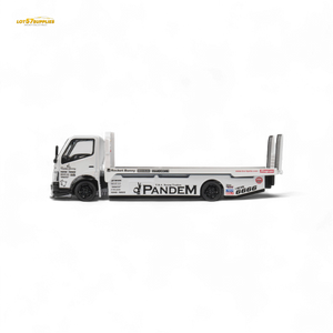 MicroTurbo HINO 300 Flat Bed Transport Truck in Pandem Rocket Bunny White 1:64