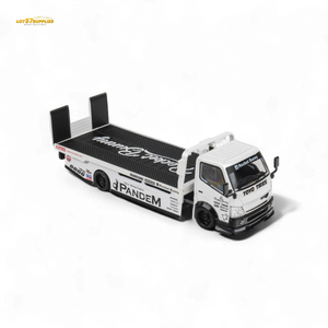 MicroTurbo HINO 300 Flat Bed Transport Truck in Pandem Rocket Bunny White 1:64