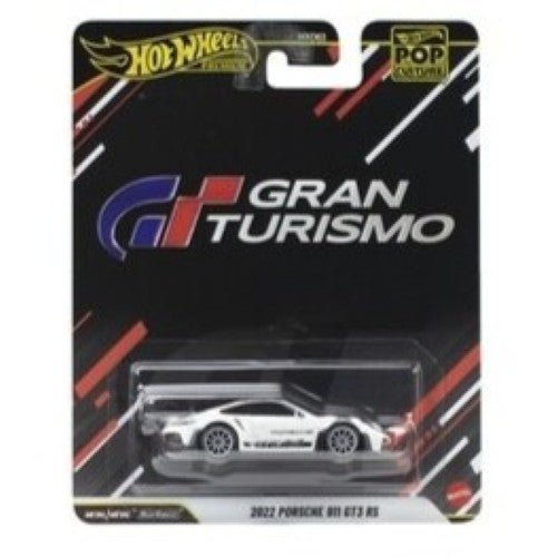 Hot Wheels Pop Culture 2026 - Select Vehicle(s) featuring a Gran Turismo-themed diecast model of a white 2022 Porsche 911 GT3 RS in original packaging, highlighting veteran-owned, STEM-focused expertise.