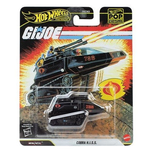 Hot Wheels Pop Culture 2026 - Select Vehicle(s) featuring a detailed Cobra H.I.S.S. vehicle from G.I. Joe, showcasing a black tank with red markings in collectible packaging, supporting STEM learning and family engagement.