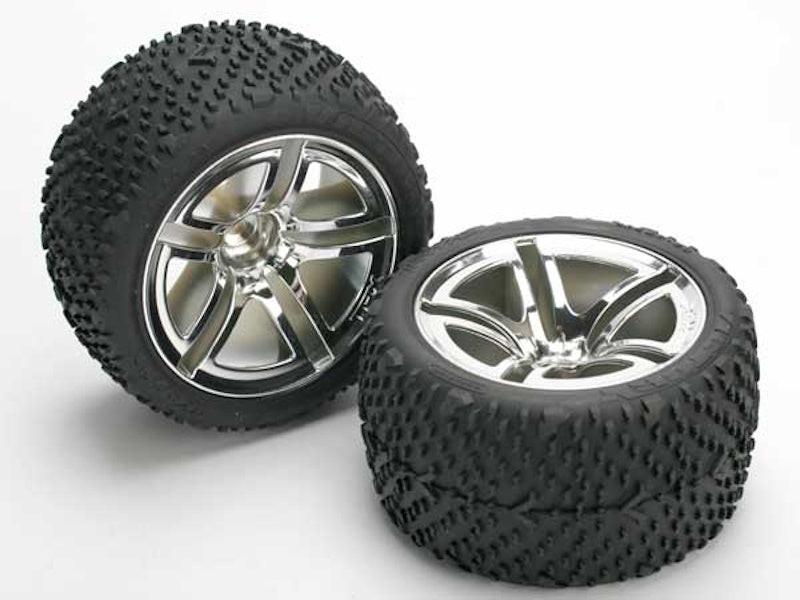 PowerHobby Traxxas 5573 Victory Tires w/Twin Spoke Rear Wheels (2) (Jato) (Chrome) Standard