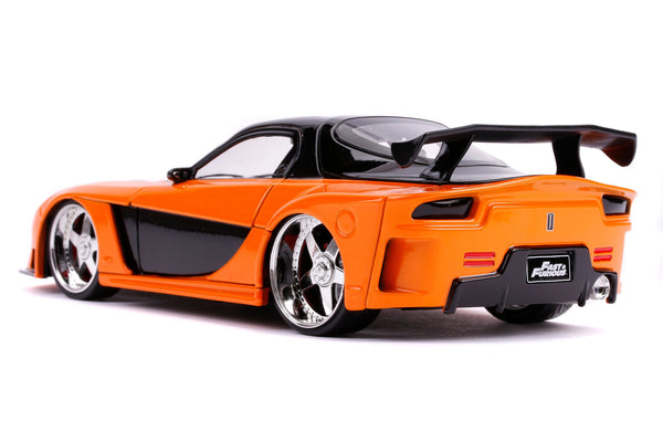 Han's Mazda RX-7 RHD (Right Hand Drive) Orange and Black "Fast & Furious" Movie 1/24 Diecast Model Car by Jada