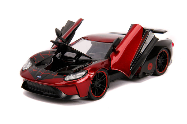 2017 Ford GT with Miles Morales Diecast Figurine "Spider Man" "Marvel" Series 1/24 Diecast Model Car by Jada
