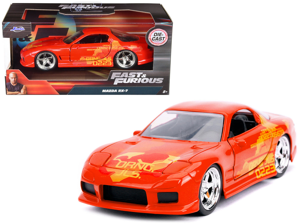 Orange Julius' Mazda RX-7 Orange Metallic with Graphics "Fast & Furious" Series 1/32 Diecast Model Car by Jada — physical