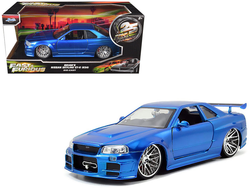 Brian's Nissan GTR Skyline R34 RHD (Right Hand Drive) Blue 25th Anniversary "Fast & Furious" Movie 1/24 Diecast Model Car by