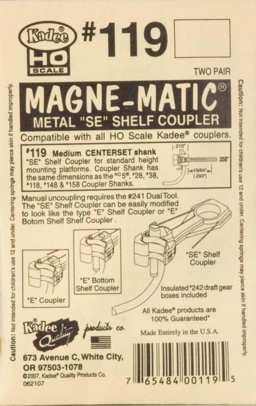 Kadee #119 Magne-Matic Metal SE Shelf Couplers (4)