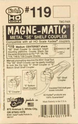 Kadee #119 Magne-Matic Metal SE Shelf Couplers (4)