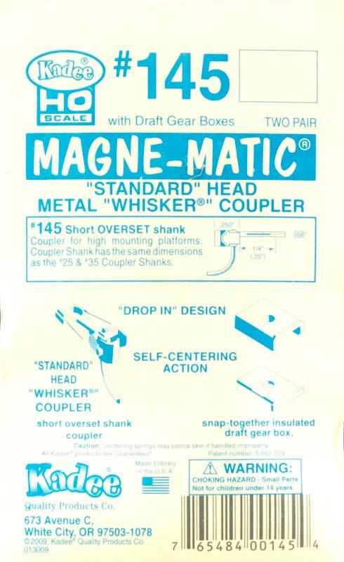 Kadee #145 HO Scale Magne-Matic Standard Head Metal Whisker Couplers 1/4" (4)