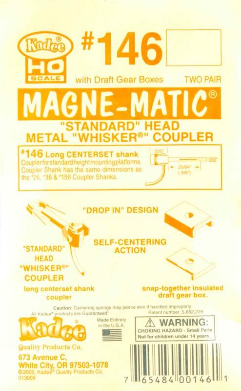 Kadee #146 HO Magne-Matic Standard Head Metal Long Whisker Couplers 1/4" (4)