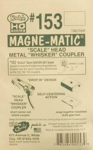 Kadee #153 HO Magne-Matic Scale Head Metal Whisker Couplers 1/4" (4)