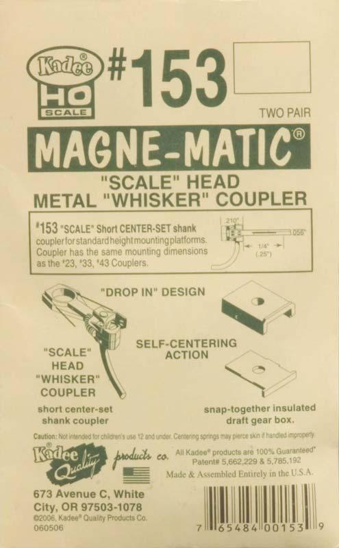 Kadee #153 HO Magne-Matic Scale Head Metal Whisker Couplers 1/4" (4)