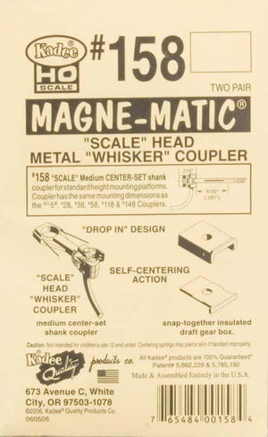 Kadee #158 HO Magne-Matic Scale Head Metal Whisker Couplers 9/32" (4)