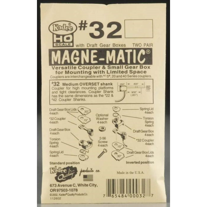 Kadee #32 HO 30 Series Magne-Matic Medium 9/32" Overset Shank Couplers