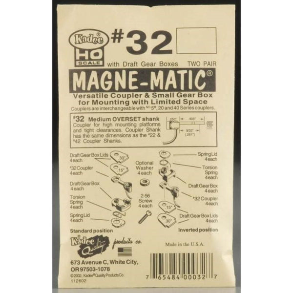 Kadee #32 HO 30 Series Magne-Matic Medium 9/32" Overset Shank Couplers