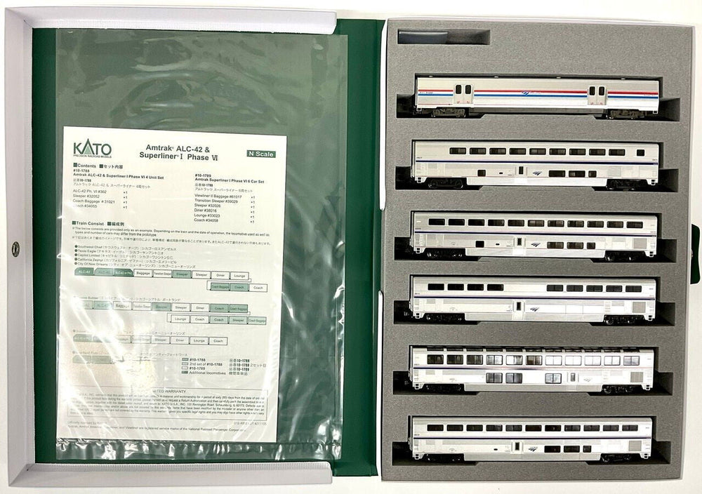 Kato N Scale 10-1789 Amtrak Superliner I Phase VI 6 Car Set w/Bookcase