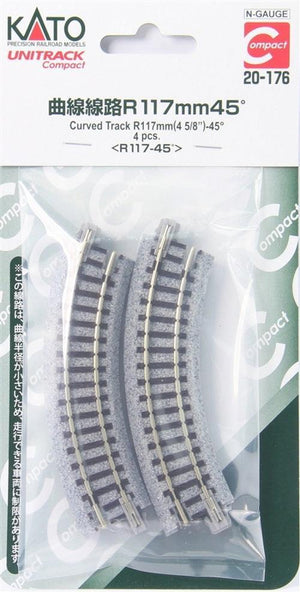 Kato 20-176 N Unitrack 4 5/8" (117mm) Radius Curve 45 Degree Section (4-Pack)