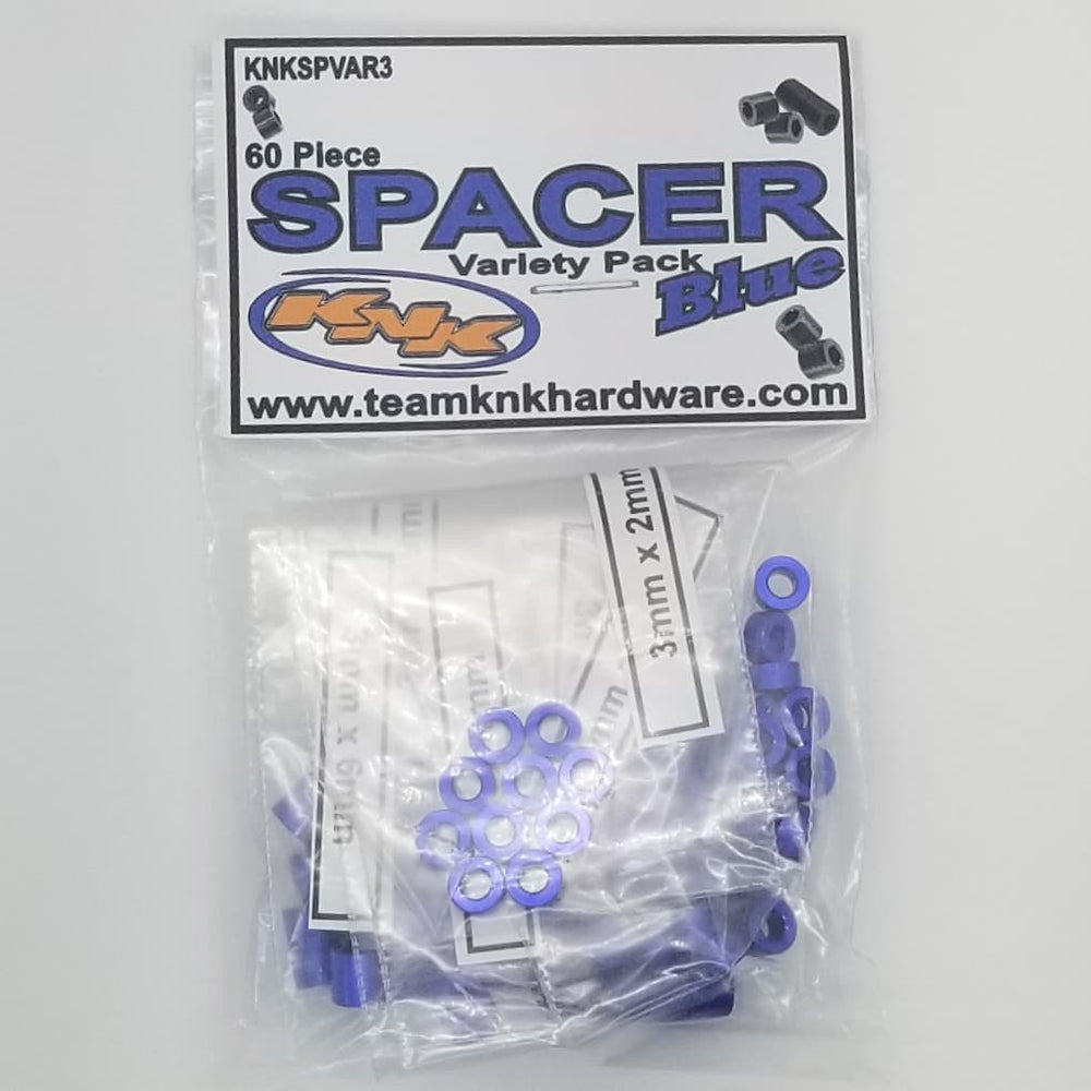 Team KNK 60 Piece 3mm Aluminum Spacer Variety Pack - Blue