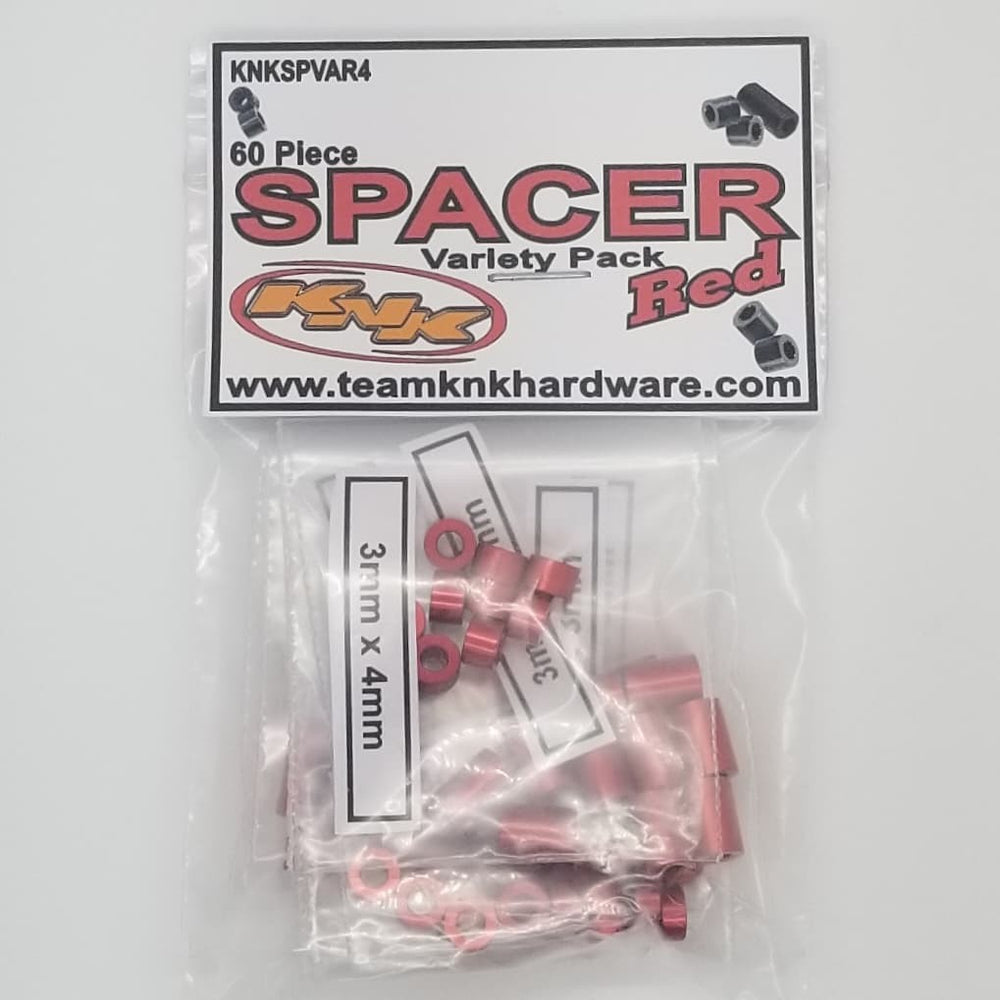 Team KNK 60 Piece 3mm Aluminum Spacer Variety Pack - Red
