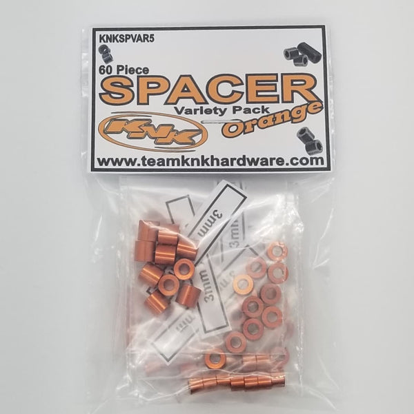 60 Piece 3mm Aluminum Spacer Variety Pack - Orange
