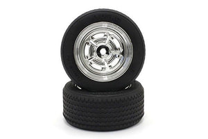Kyosho Vintage TC Tire, Medium Compound, Mounted on Chrome Plated Rostyle Wheels for FZ02, 2pcs)