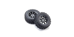 Kyosho Glued Vintage Rally Tire FZ02-R (M), 8-Spoke Watanabe Wheel/Black Metallic, 2pcs
