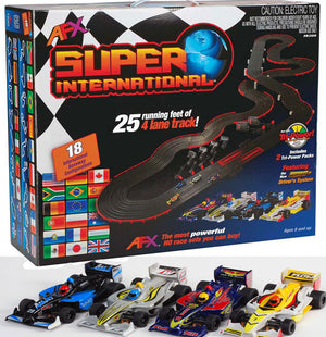 New AFX MegaG+ Super International Ho Slot Car Race Set Tri Power 21018 4 Lane