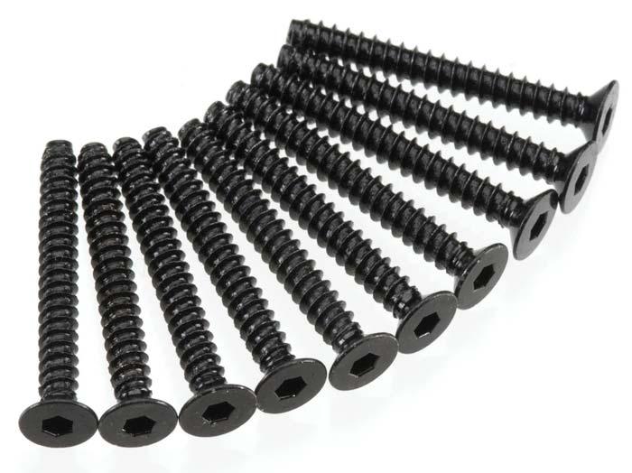 Axial AX470 AX10 Hex 3x25mm Self Tapping Flat Head Screws Black (10)