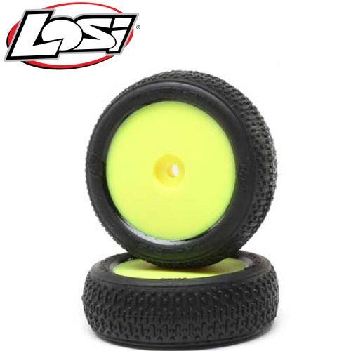 Losi LOS41015 Taper Pin FRont Mounted Yellow Tires / Wheels (2) Mini-B