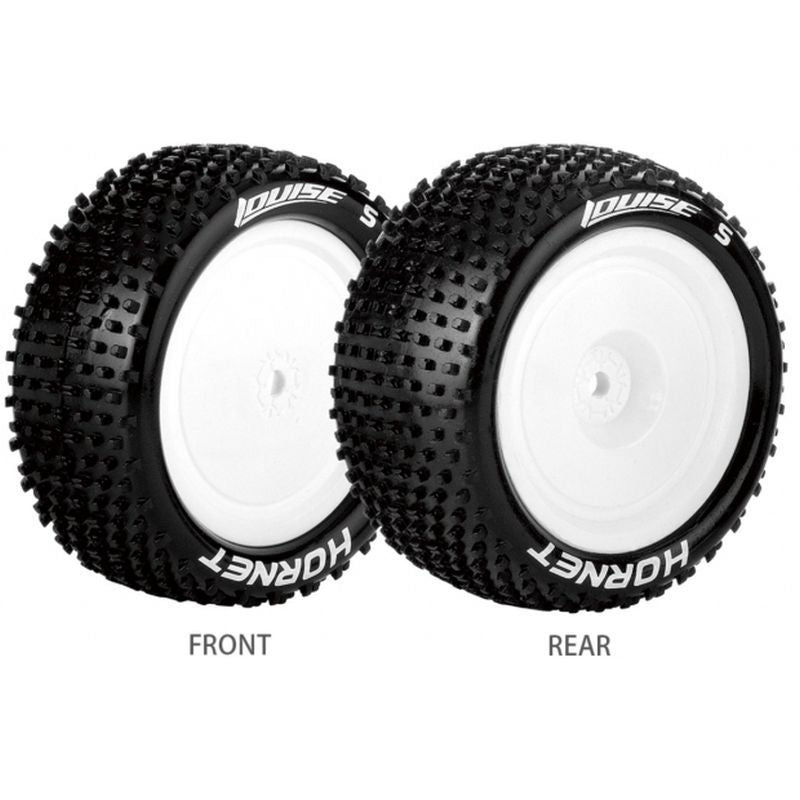 Louise R/C E-Hornet 1/10 4WD Rear Buggy Tire, Soft, Mounted on White