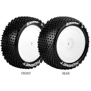 E-Hornet 1/10 4WD Rear Buggy Tire, Soft, Mounted on White