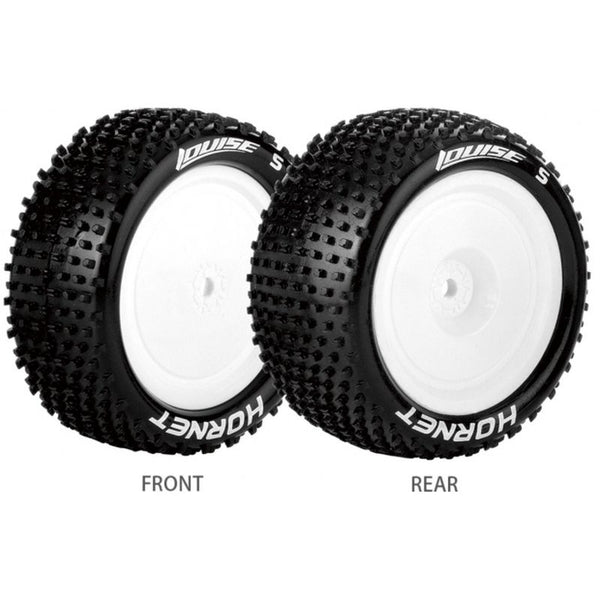 E-Hornet 1/10 4WD Rear Buggy Tire, Soft, Mounted on White