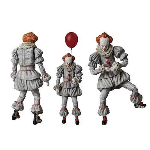 Three Pennywise figures from the movie 'It' on a white background