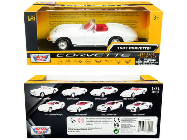 1967 Chevrolet Corvette C2 Convertible White with Red Interior "History of Corvette" Series 1/24 Diecast Model Car by Motormax
