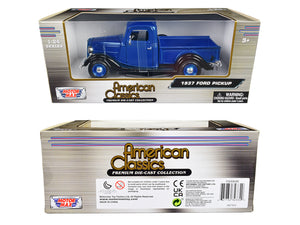 1937 Ford Pickup Truck Blue Metallic and Black "American Classics" 1/24 Diecast Model Car by Motormax