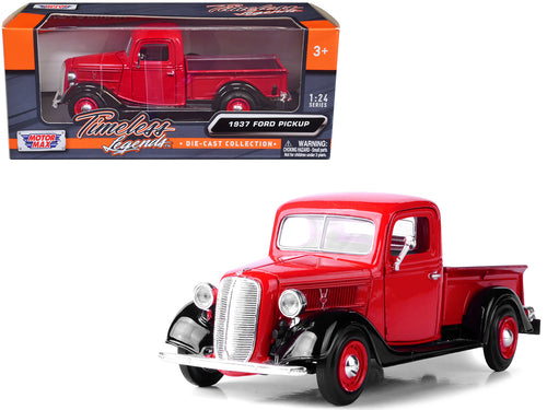 1937 Ford Pickup Truck Red and Black 1/24 Diecast Model Car by Motormax — physical
