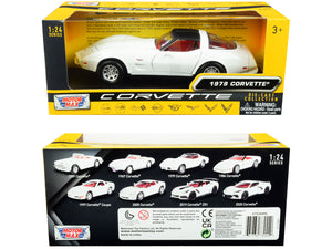 1979 Chevrolet Corvette C3 White with Black Top and Red Interior "History of Corvette" Series 1/24 Diecast Model Car by Motormax