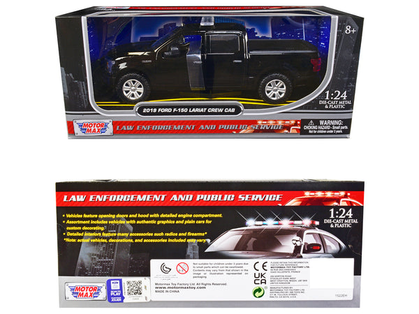 2019 Ford F-150 Lariat Crew Cab Pickup Truck Unmarked Plain Black "Law Enforcement and Public Service" Series 1/24 Diecast Model Car by Motormax