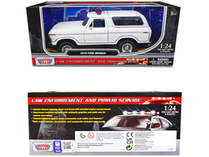 1978 Ford Bronco Police Car Unmarked White "Law Enforcement and Public Service" Series 1/24 Diecast Model Car by Motormax