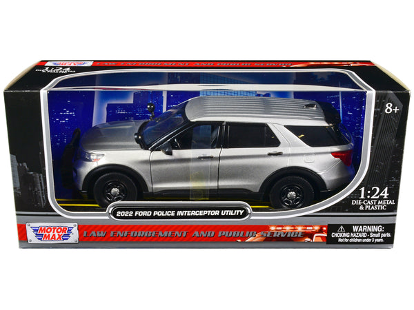 2022 Ford Police Interceptor Utility Unmarked Slick-Top Silver 1/24 Diecast Model Car by Motormax