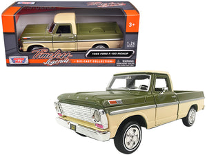 1969 Ford F-100 Pickup Truck Light Green and Cream 1/24 Diecast Model Car by Motormax — physical