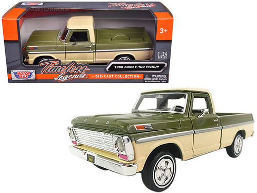 1969 Ford F-100 Pickup Truck Light Green and Cream 1/24 Diecast Model Car by Motormax — physical