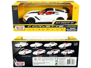 2019 Chevrolet Corvette C7 ZR1 White and Black with Red Interior "History of Corvette" Series 1/24 Diecast Model Car by Motormax