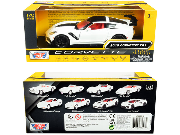 2019 Chevrolet Corvette C7 ZR1 White and Black with Red Interior "History of Corvette" Series 1/24 Diecast Model Car by Motormax