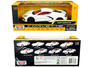 2020 Chevrolet Corvette C8 Stingray White with Red Interior "History of Corvette" Series 1/24 Diecast Model Car by Motormax
