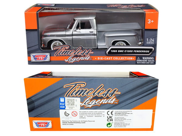 1966 GMC C1000 Fenderside Pickup Truck Silver Metallic "Timeless Legends" Series 1/24 Diecast Model Car by Motormax